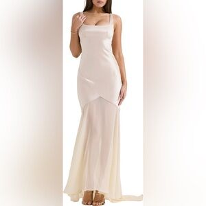 House of CB Vittoria Paneled Satin & Chiffon Gown